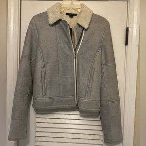 Theory Lambskin Shearling Light Blue Distressed Moto Jacket Sz XS NWT